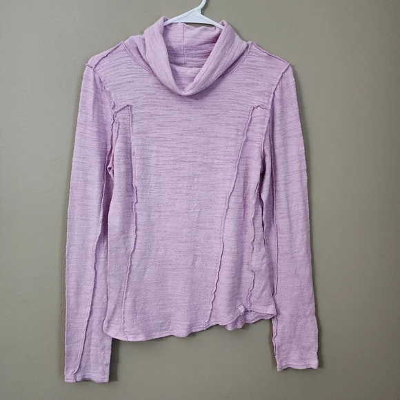 We The Free Size M 100% Cotton Lavender Turtleneck Sweater Longsleeve - Picture 4 of 7